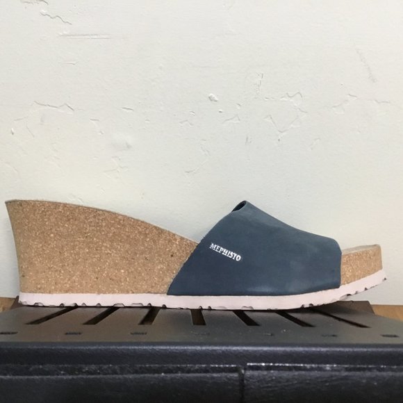 Mephisto 42 Women Blue Nubuck Leather Mule Sandal Wedge 2.5" Heel Size 10 - Picture 11 of 12